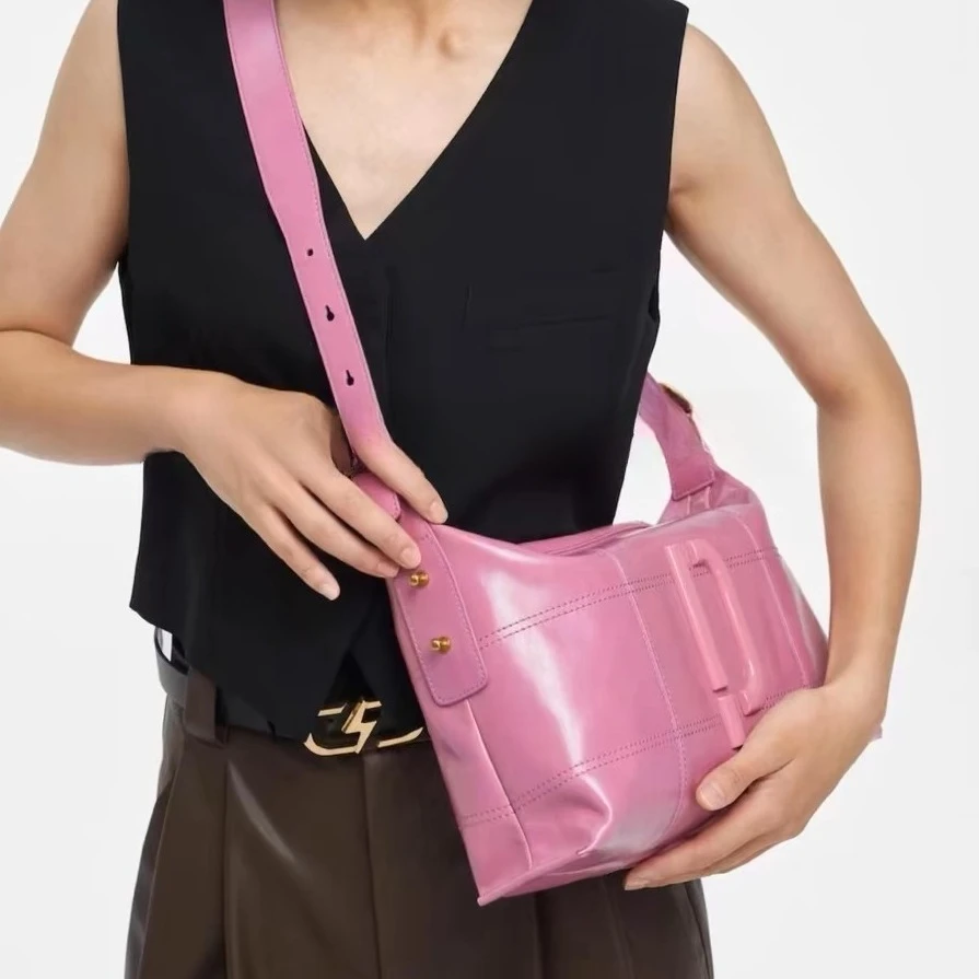 PECO Crackle Tote Bag Large Capacity Genuine Leather Travel Shoulder Soft Pillow Bag Crossbody Sports Bag