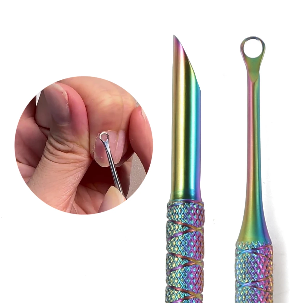 Dubbele Tip Rvs Cuticle Pusher Grinder Circulaire Afgeschuinde Rand Zachte Dode Huid Verwijderen Nail Tool Manicure Cuticle Care