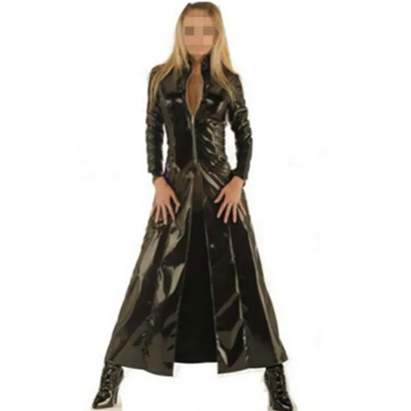 

Sexy Unisex Faux Leather Black Zipper Slim Jumpsuit Sexy Long Sleeves Women Men Nightwear Clubwear DS Costume