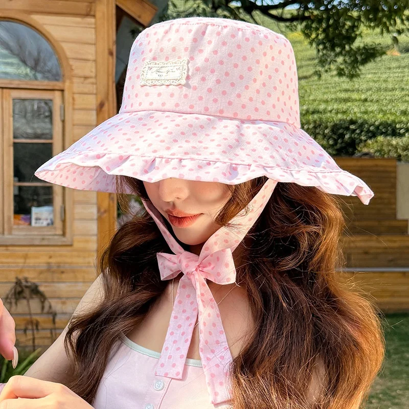 

Sweet and Youthful Polka Dot Wide-Brimmed Sun Hat for Women Breathable Wide-Brimmed UV Protection Fisherman's Hat