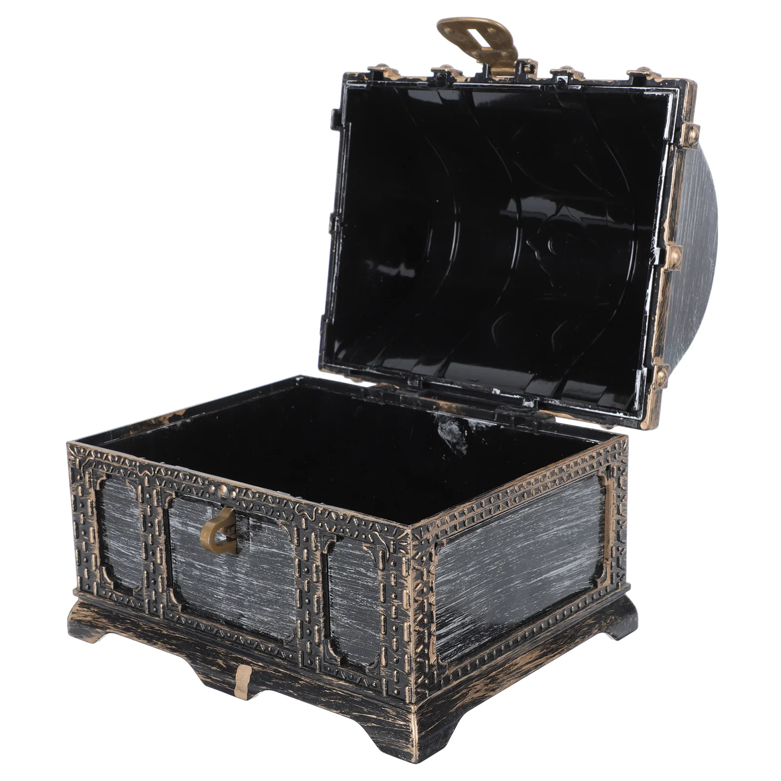 صندوق الكنز البلاستيكي الذهبي عملة تخزين الصدر للأطفال القراصنة حفلة الهالوين الدعامة صندوق تذكار حاوية الكنز الصغيرة مجوهرات #1