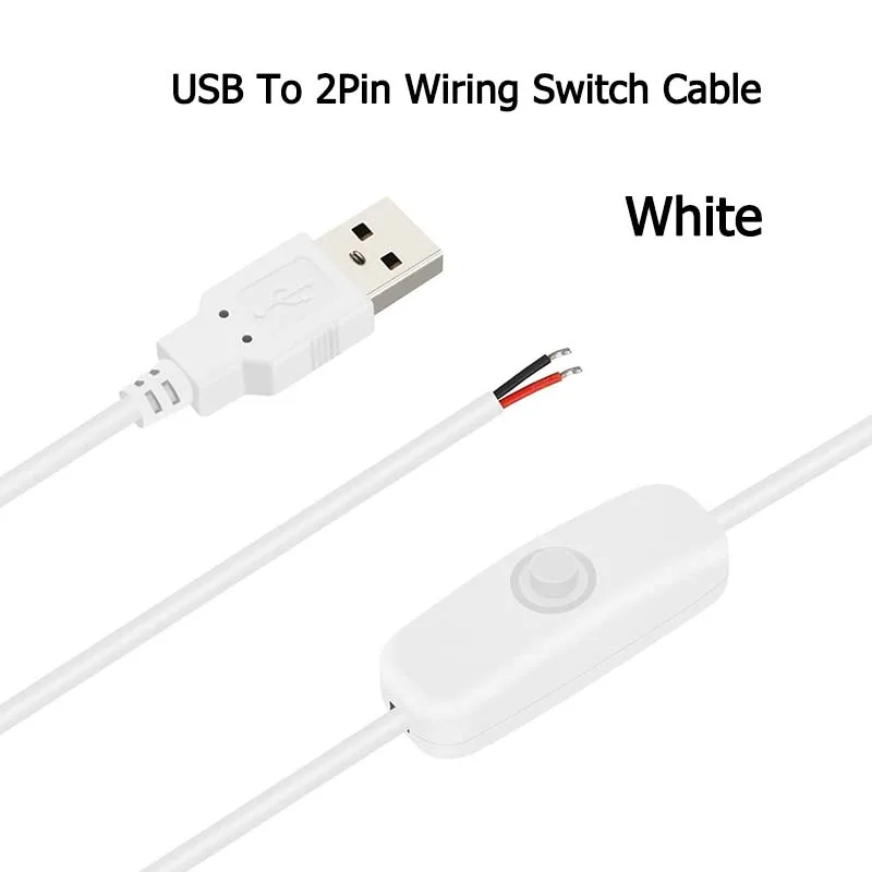 For LED Strip 1pcs White Black USB To 2Pin Wring Switch Power Cable DC 5V 2A On/Off Push Button Switch Wire USB Connector Line