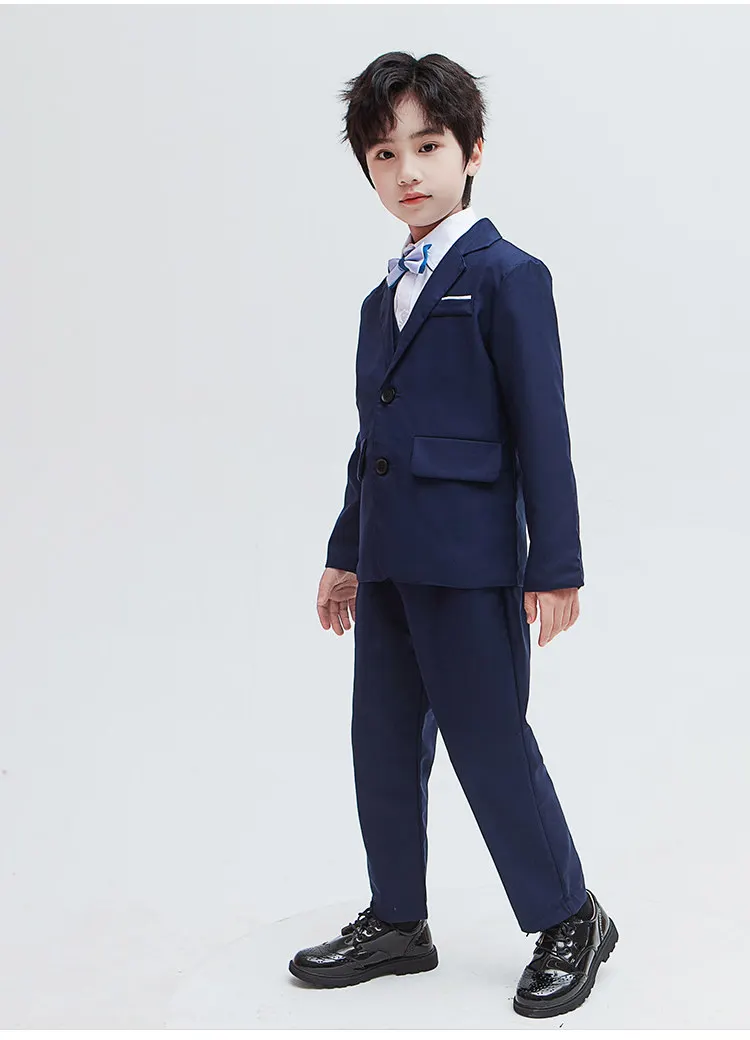 Formeller Blazer für Teenager-Jungen im England-Stil, Anzugjacke für Klavierauftritte, Schwarzer oder Marineblauer Smoking für Kinder – Detail 3