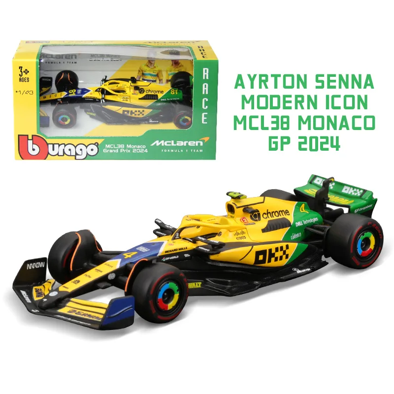 

Bburago 1:43 2024 F1 Mclaren MCL38 Monaco Ayrton Senna GP #4 Norris #81 Piastri Mercedes-AMG W15 #44 Hamilton Formula Car Model