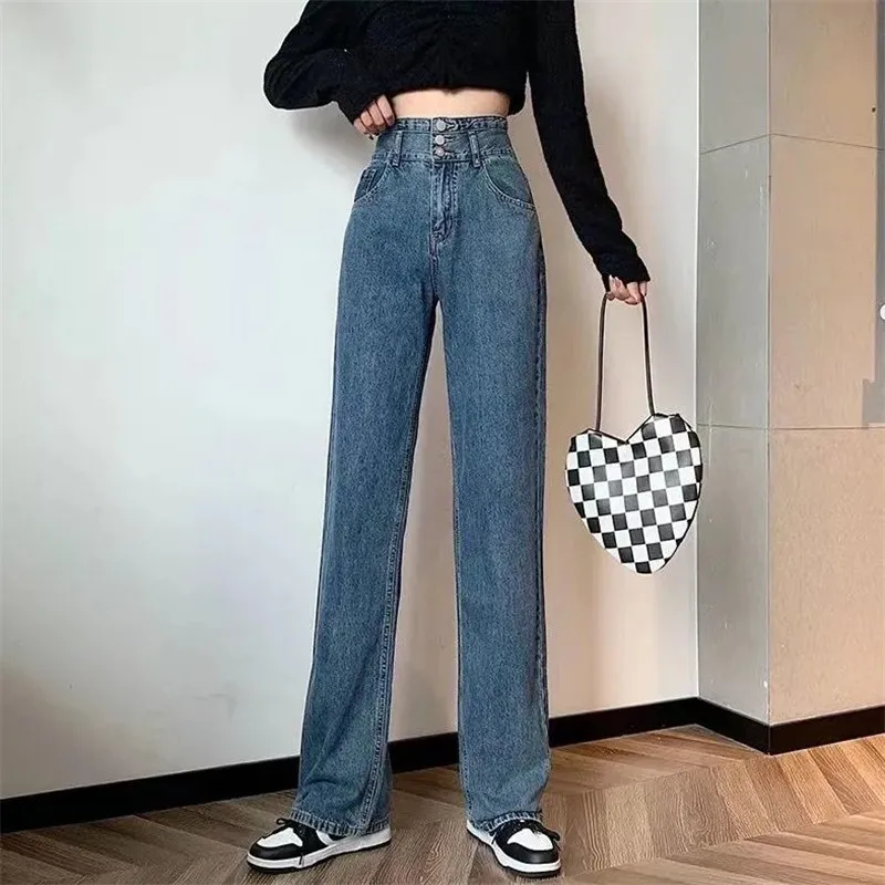 

2023 High Waist Multiple Buttons Female Denim Length leg Pants 5XL Fashion Loose Washing Casual Jeans New Korean Women Clothing