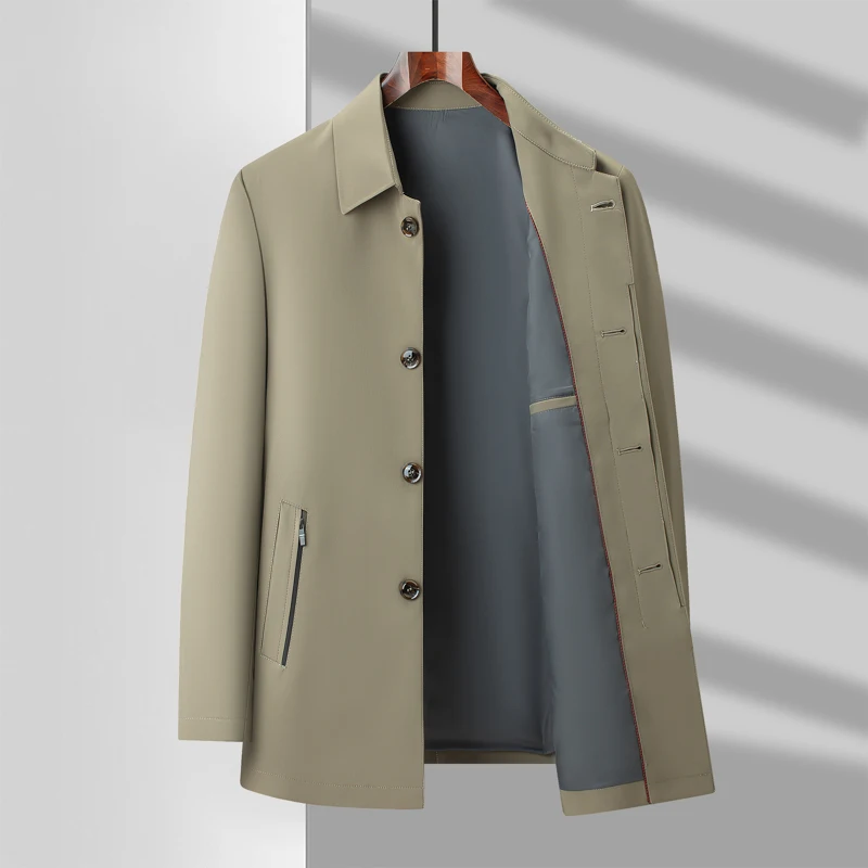 2026 Spring Autumn New Men's Medium to Long Windbreaker Coat Anti Wrinkle and Non Ironing Fabric Business Casual Top