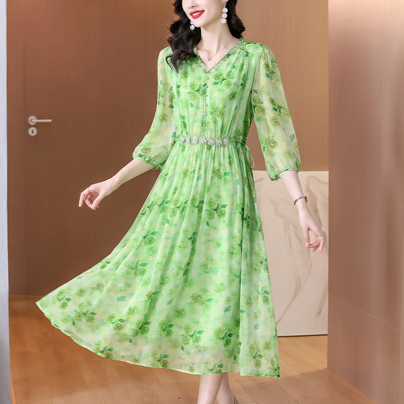 Women's Vintage Solid Elegant Evening Prom Dress Spring Holiday Boho Hepburn Vestidos 2025 Summer Luxury Silk Casual Midi Dress