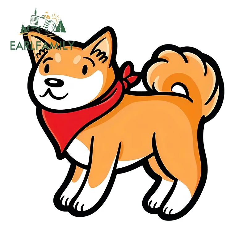 EARLFAMILY 13cm × 12.6cm Yellow And Black Shiba Inu Graphics Car Stickers Funny Cartoon Animals Decals Cute Car Window Decor