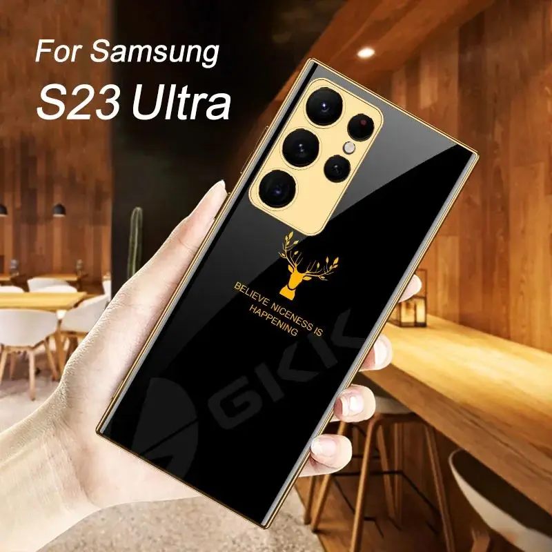 Luksusowe etui z tworzywa sztucznego z powłoką galwaniczną do Samsunga Galaxy S24 Ultra, malowane szkło hartowane, miękka krawędź, obudowa do Galaxy S24 Ultra.