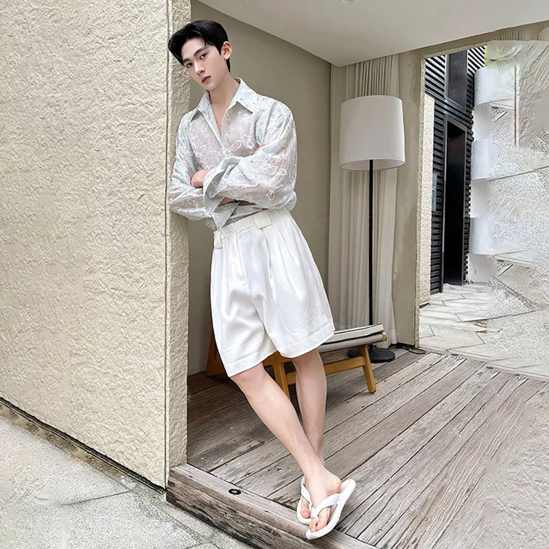 LUZHEN Elastic 2026 Straight Summer Waist Solid Five-pointed Color Pants Men's Handsome Elegant Solid Color Casual Shorts JY8469