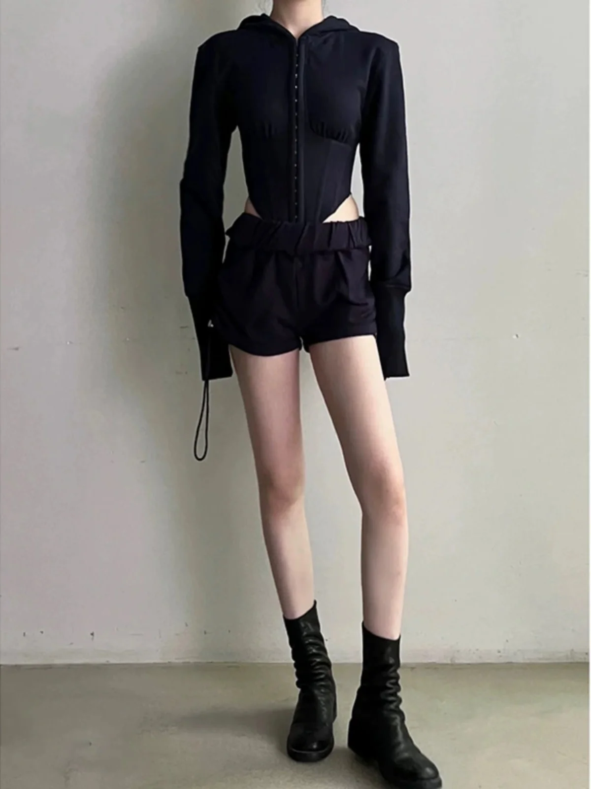 

Pure Desire Spicy Girl Fibone Waist Bule Slim Fit Hoodie Jaet Design Sense Dstring orts Set Autumn Faion Женская...