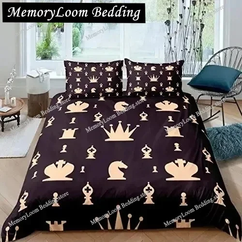 International Chess Duvet Cover Set Black White Lattice Checkerboard Comforter Cover Competition Game For Boys Teens Bedding Set