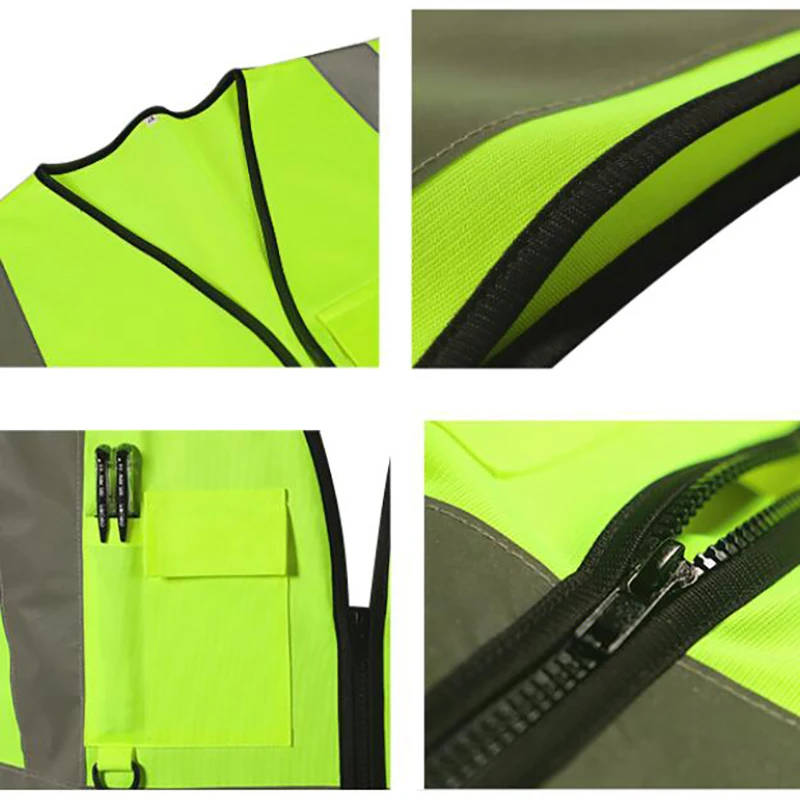 10 Colors High Visibility Reflective Work Safety Vest with Zipper and Pockets Plus Size L-5XL