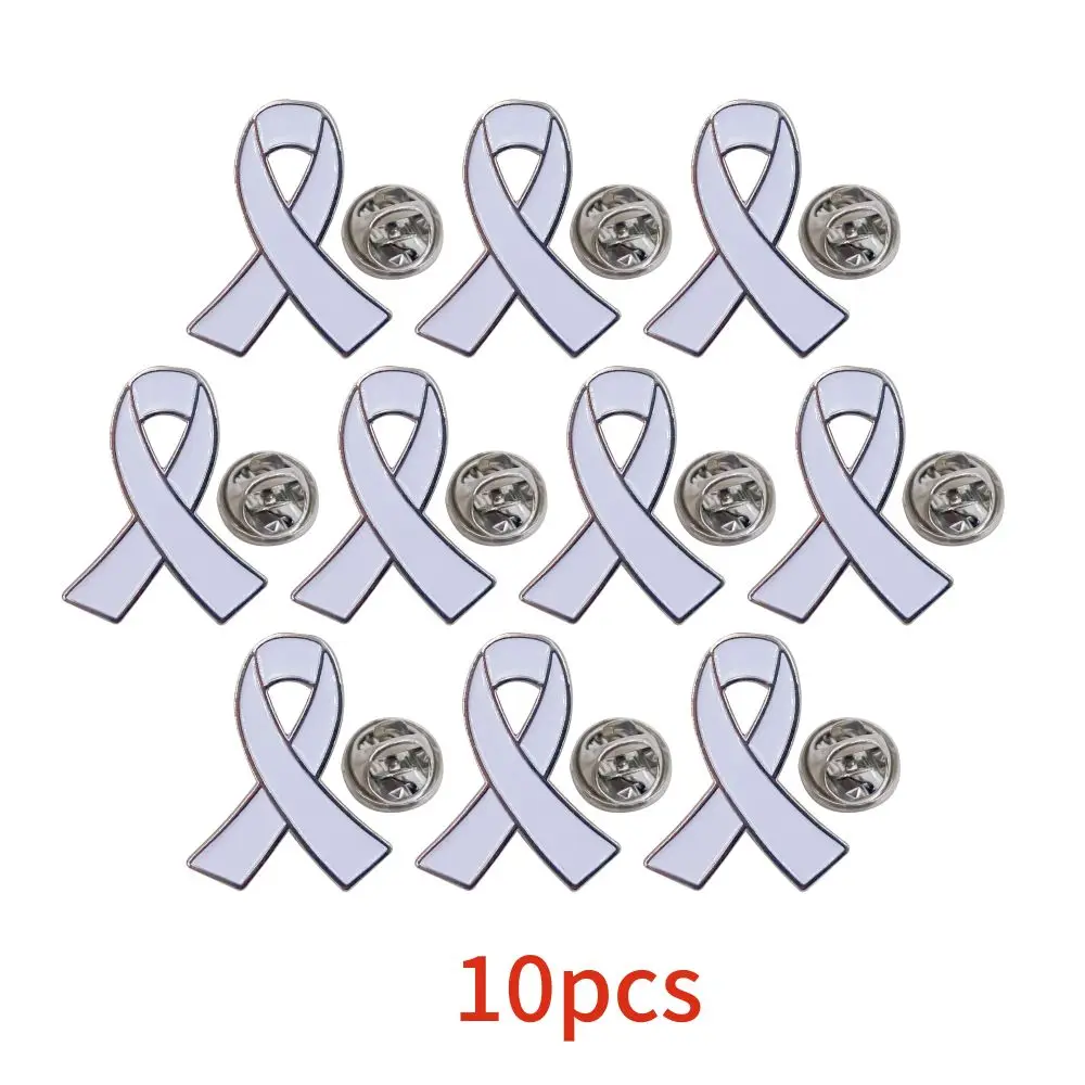 

5/10/50/100 Pcs White Ribbon Pins for Cancer Awareness, Alloy Multiple Causes Brooches Badges Fundraiser Donation Accessory