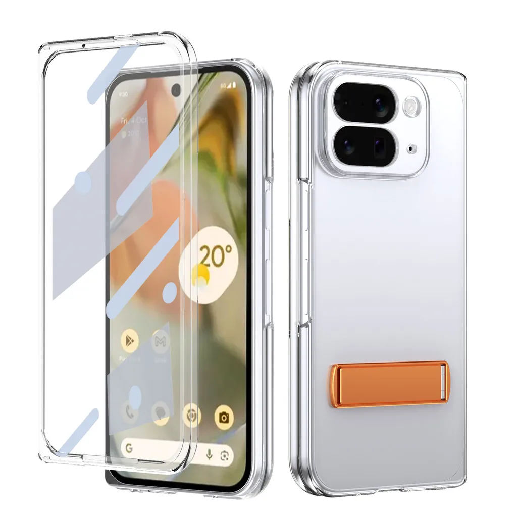 

360 ° Ice Clear Bracket Case For Google Pixel 10 Pro Fold 5G All inclusive Transparent PC Hard Shockproof Cover