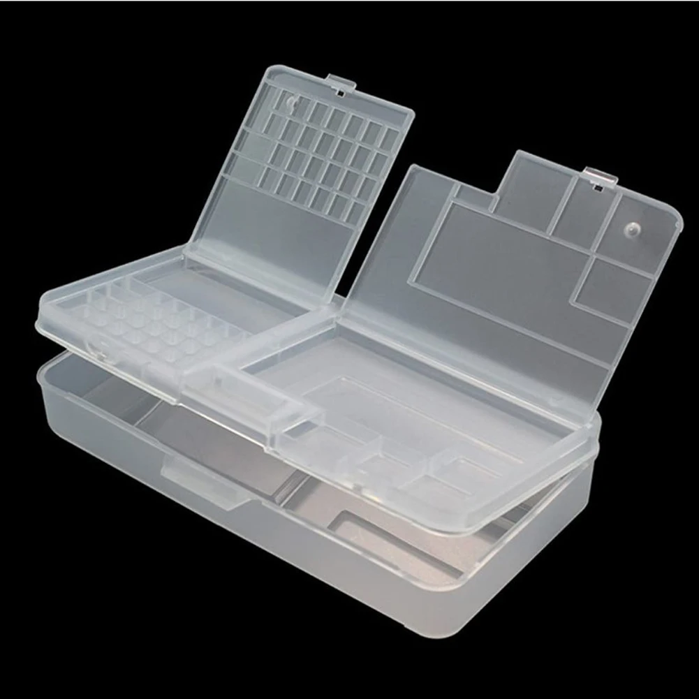 Caja de almacenamiento transparente de plástico rectangular, soporte para tornillos, contenedor organizador para componentes electrónicos, múltiples