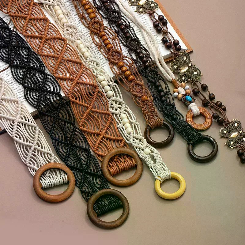 

Богемный тканый пояс из веревки в стиле ретро, этническая декоративная поясная цепочка для женщин, повседневный модный аксессуар в корейском стиле