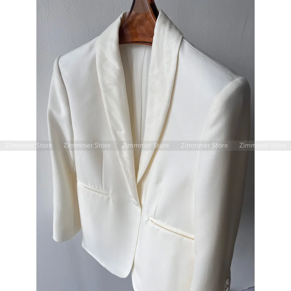 2024 Early spring new light luxury heavy weight silk wool white high quality simple minimalist blazer