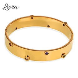 Liora Shiny Round Stainless Steel Bangles For Women Cubic Zirconia Wristband Statement Bracelets Fashion Waterproof Jewelry