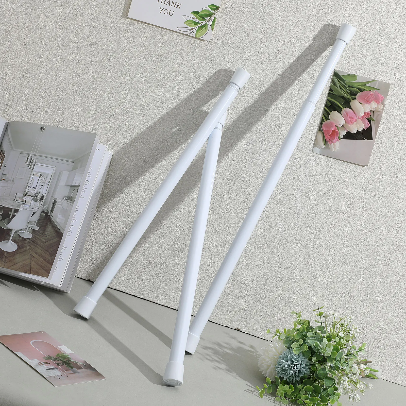 3pcs Tension Curtain Rod 50-90Cm Adjustable Spring Loaded Extendable No Drill Curtain Pole For Windows Door Bathrooms Iron