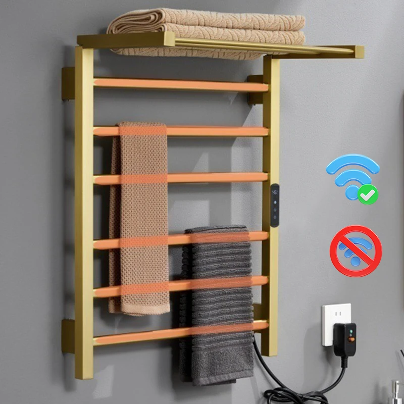 

Bathroom Smart Electric Towel Warmer with Timer, Foldable Rack, WiFi/Non-WiFi Wall Mounted Bathroom Heater Dryer