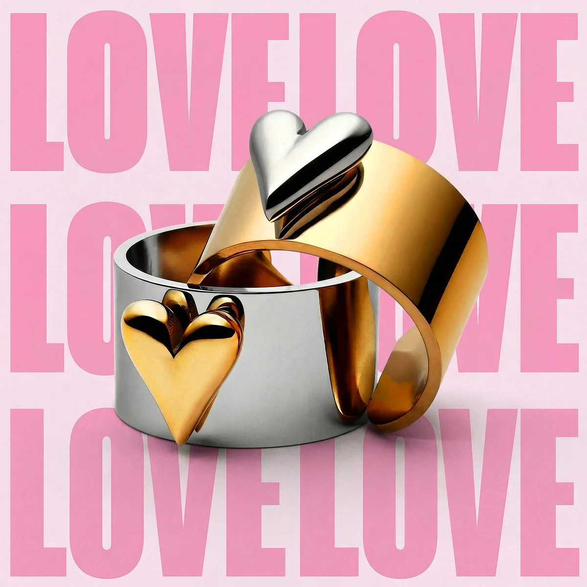 

3D Heart Stainless Steel Open Ring for Women Statement Hypoallergenic Aesthetic Jewelry for Party Daily Wear Valentine Day Gift