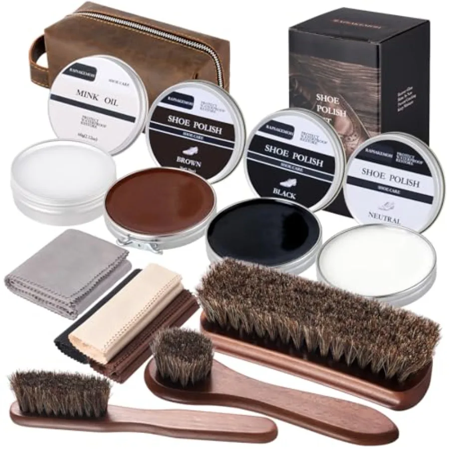 

Shoe Polish Kit, Horsehair Brush Shoe Shine Kit For men, Shoes Boots Care Brushes Polish Kit