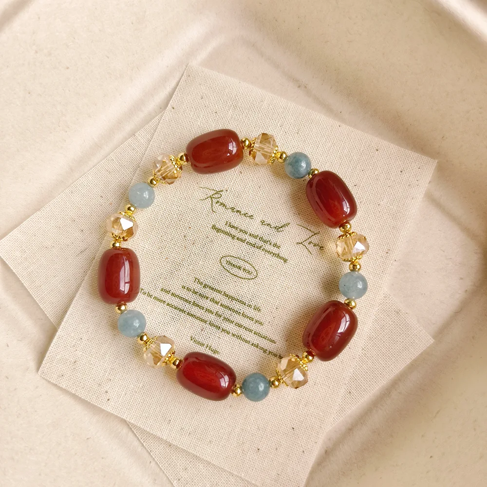 12MM Natural Red Agate Oval Beaded Stretch Bracelet for Women Single Strand Wristband Vintage Natural Stone Hand Bangle Jewelry