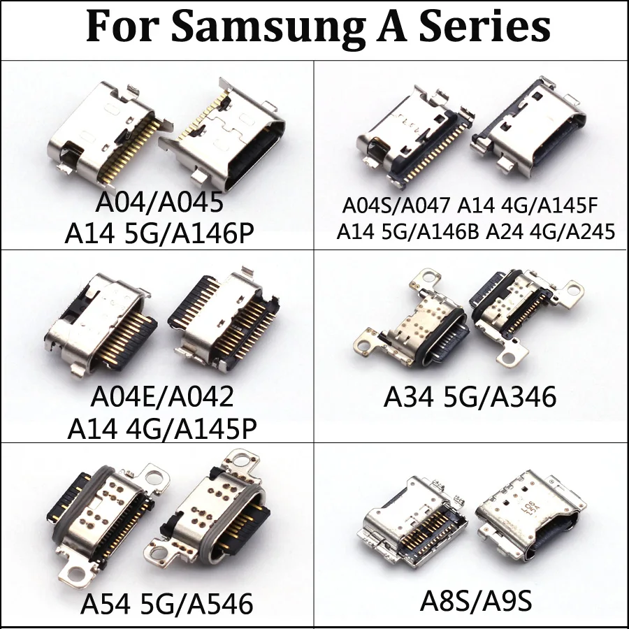 100 قطعة USB نوع c لسامسونج غالاكسي A54 5G A34 A24 A14 A146P B A04 S E A8S A9S شحن مقبس توصيل شاحن حوض ميناء التوصيل