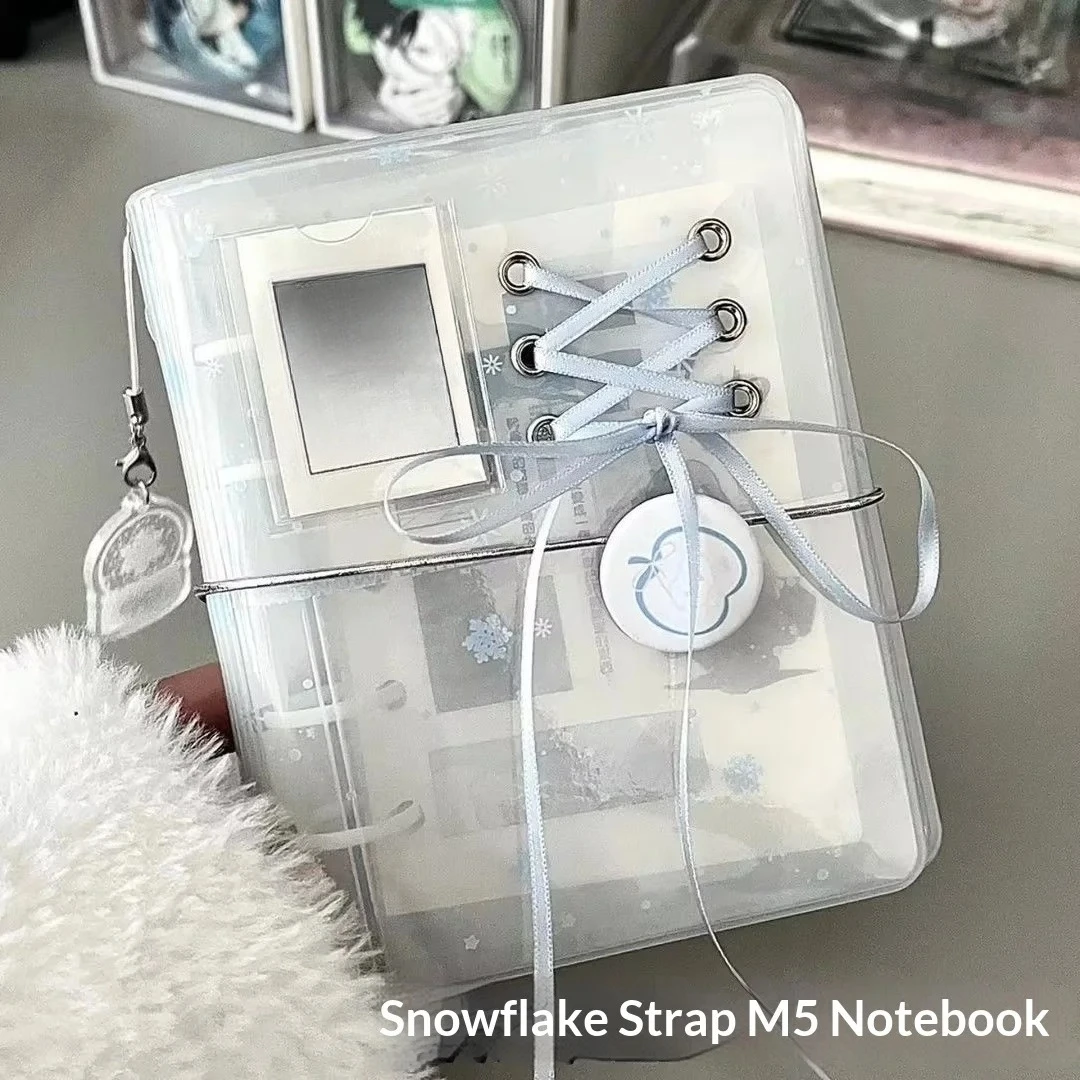 Libreta de notas portátil con diseño de copo de nieve, estilo INS, con páginas sueltas y anillas, ideal para estudiantes, DIY, estilo nicho.