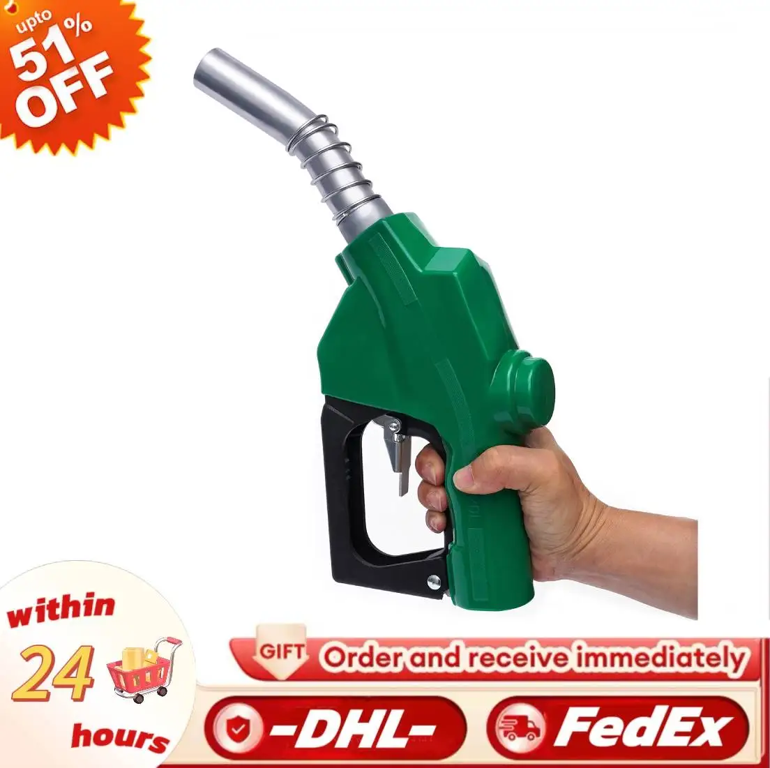 

120L/Min 31.7GAL Automatic Fuel Nozzle 1in Thread Gun 3-Gear Adjust Auto Shut Off Diesel Nozzle Truck/Ship High Flow Self-sealin