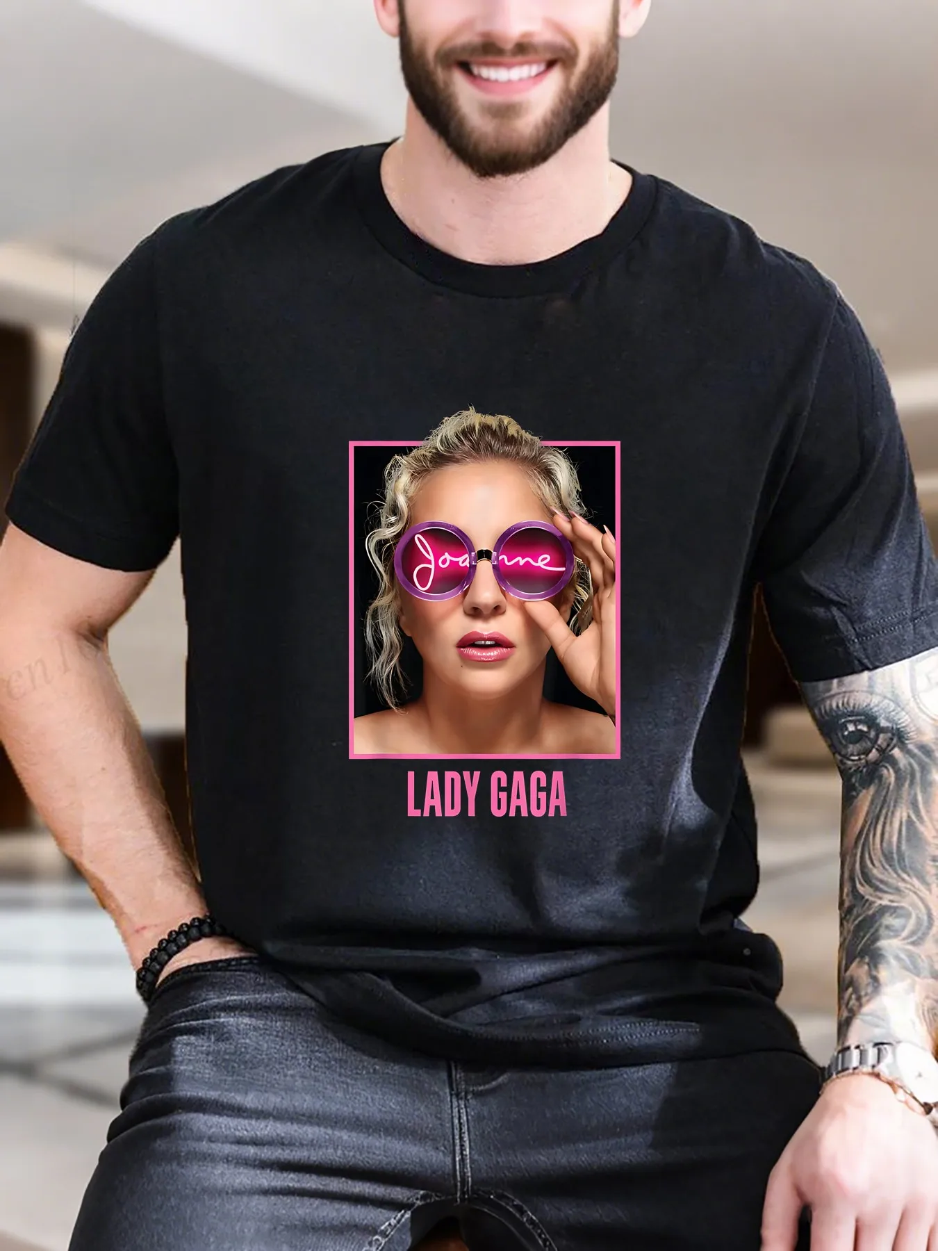 

New Arrival Fashion Men's Printed Short Sleeve T-Shirt Trendy Sunglasses Lady Design 100% Cotton Breathable Casual Versatile Ult