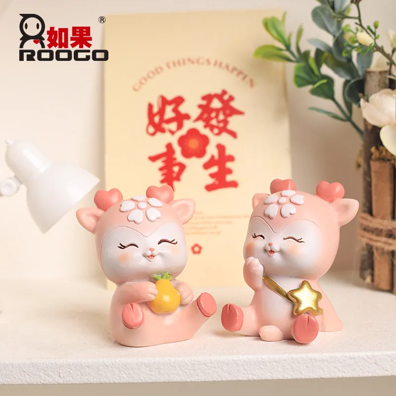 Cartoon Cherry Blossom Deer Baby Desktop Decoration Car Decoration Resin Crafts Cute Doll living room decoration