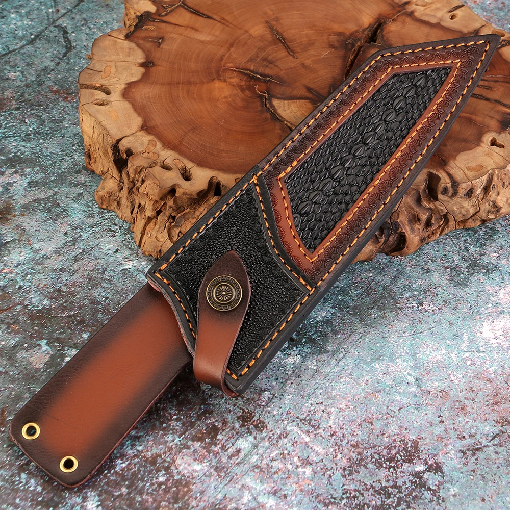 Picture 6: Premium Leather Knife Sheath, 8 Inch Kitchen Knife Holster Belt, Knife Scabbard Cover, Knife Sheath Sleeves Case Edge Guards Bla