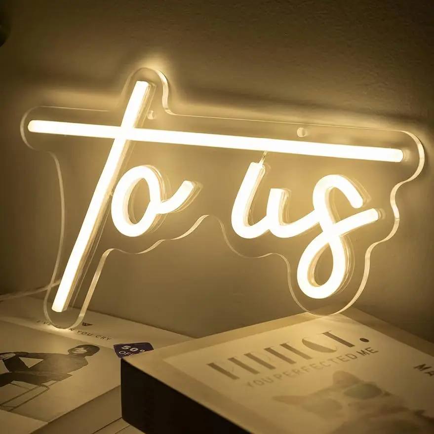 To Us Neon Sign LED Marquee Light Warm White Aesthetic Decor for Home Bedroom Living Room Wedding Anniversary Romantic Gift