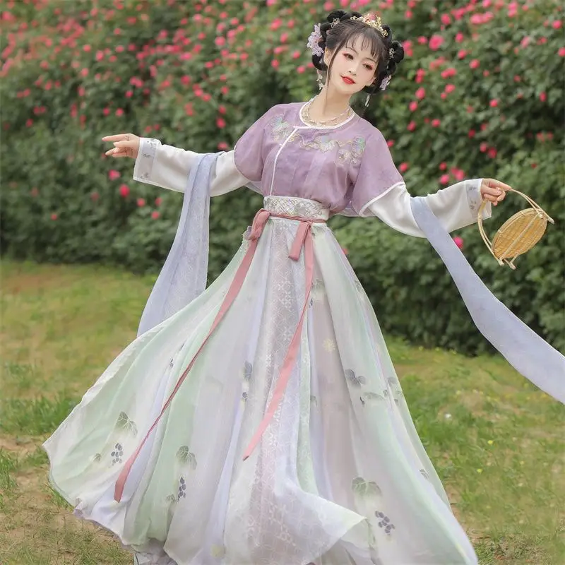 

Spring Summer Tang Dynasty Embroidered Hanfu Dress 5pcs Women Improved Chinese Style Party Cospaly Dresses Sisters Outfit 2xl