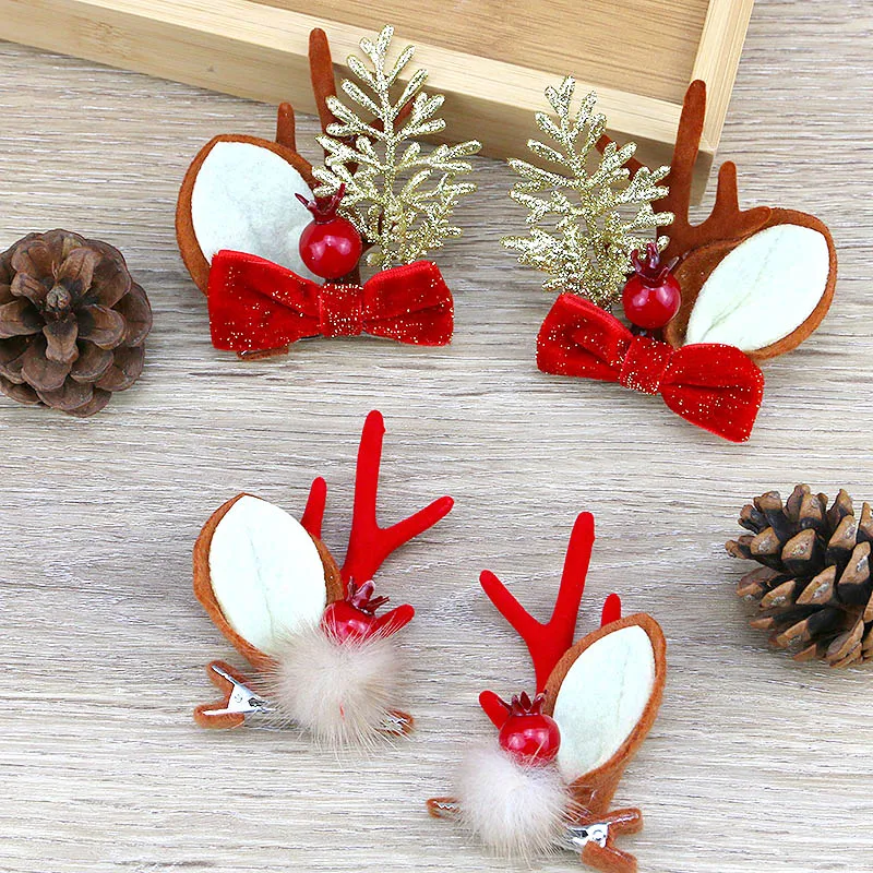 

(2pcs) 6.5*7.5cm Christmas Antlers Hair Clip Hair Accessories Puff Christmas Wind Hair Accessories Cute Velvet Antlers Headband