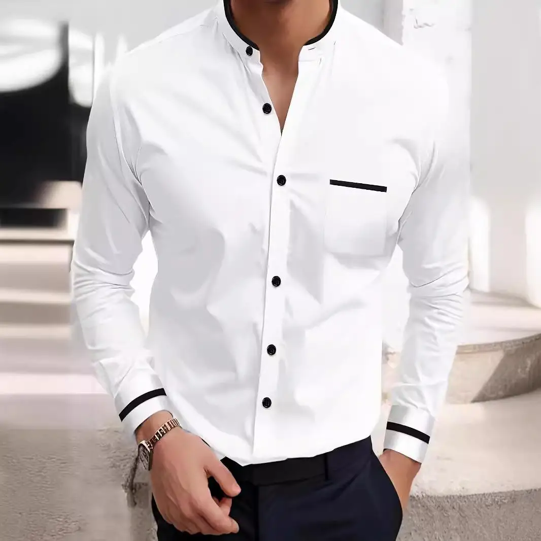 롱 슬리브 남성 셔츠, 케이트 스플라이싱 디자인, 순면 통기성, 젊은 감각의 캐주얼 버튼업