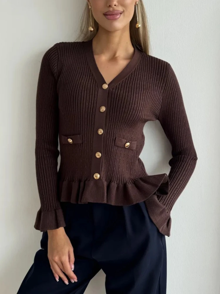 Tossy الصلبة خمر سترة برقبة على شكل v سترة للنساء Stringy Selvedge التنقل الشارع الشهير ضئيلة الخريف 2025 سترة الإناث #4