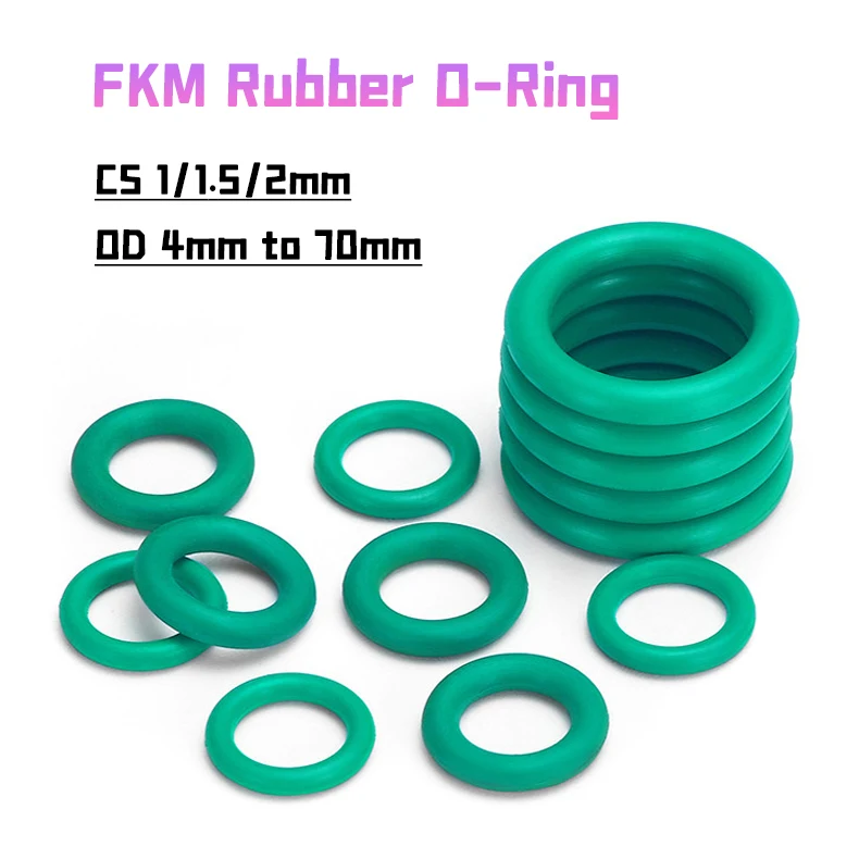 Green FKM O Ring Fluorine Rubber Seal Gasket CS 1mm 1.5mm 2mm for Machinery Plumbing  Oil Resistant Acid & Alkali Resistant