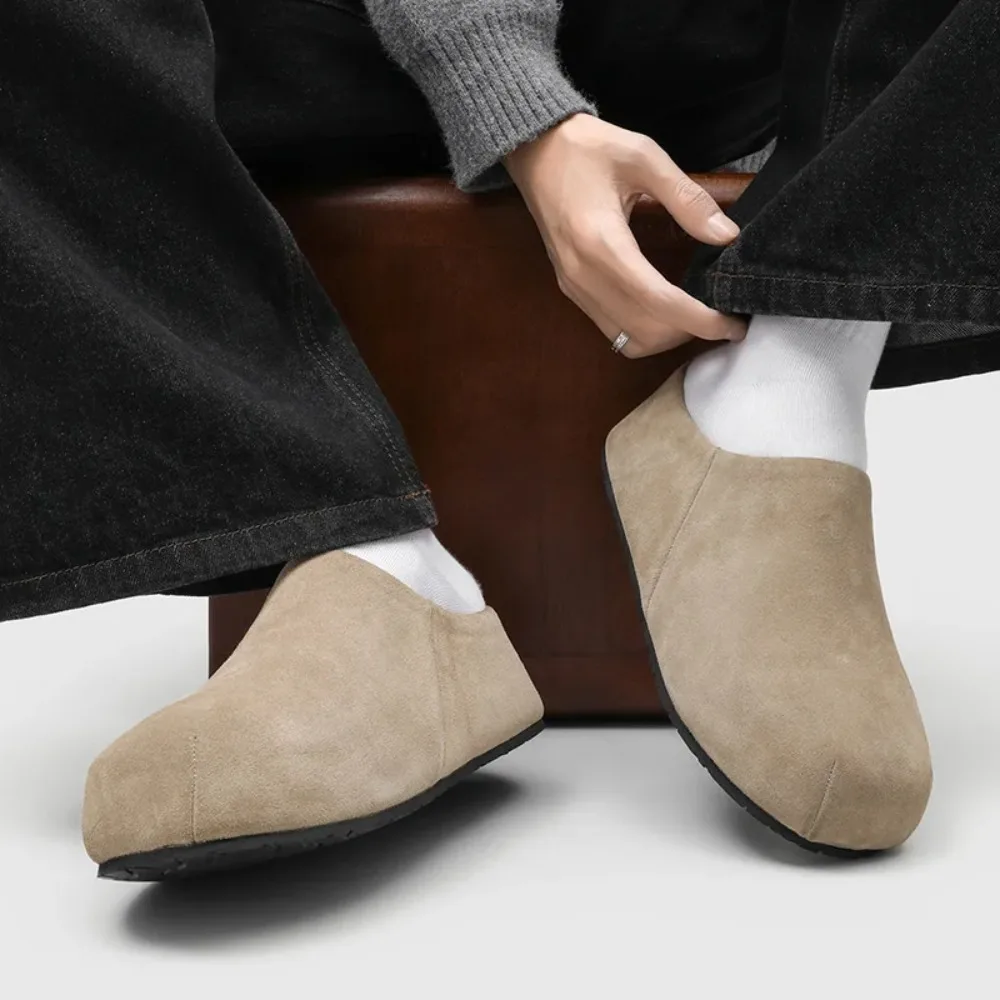 

Men Slippers Ladies Shoes Closed Toe Women's Slippers Outdoor Casual Clogs Men Round Toe Solid Flats Suede Leather Mules
