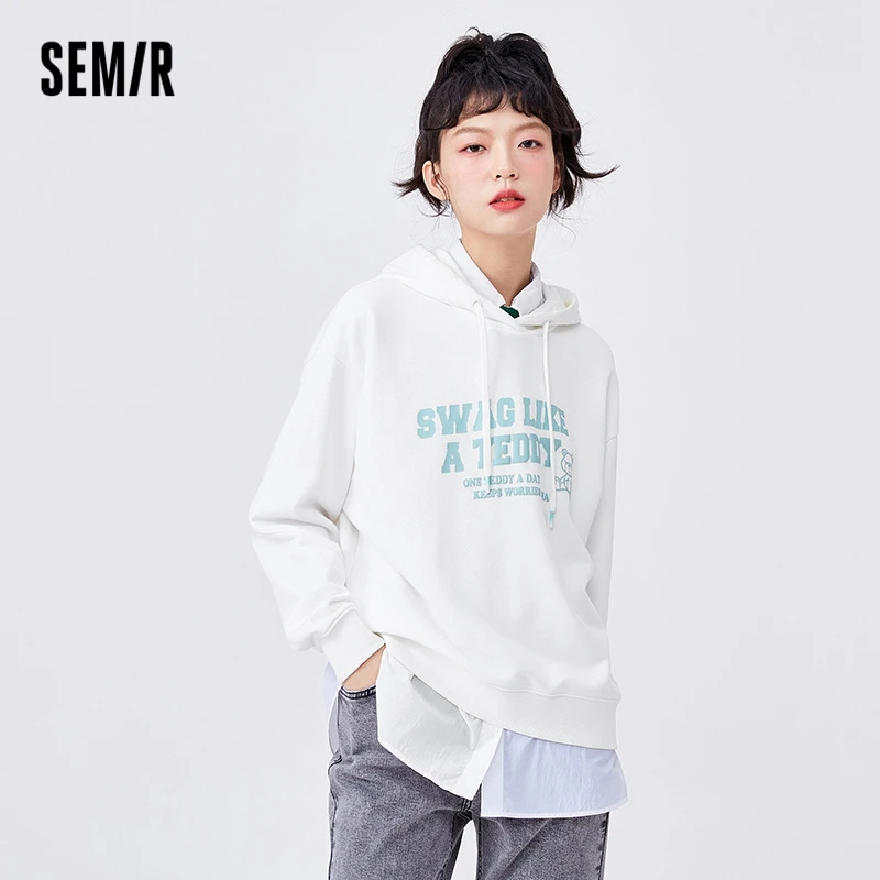 Semir Sweatshirt Women Letter Hoodie Casual Versatile Trend 2023 Spring Loose Print Bottom Hoodie Personalized Fashion