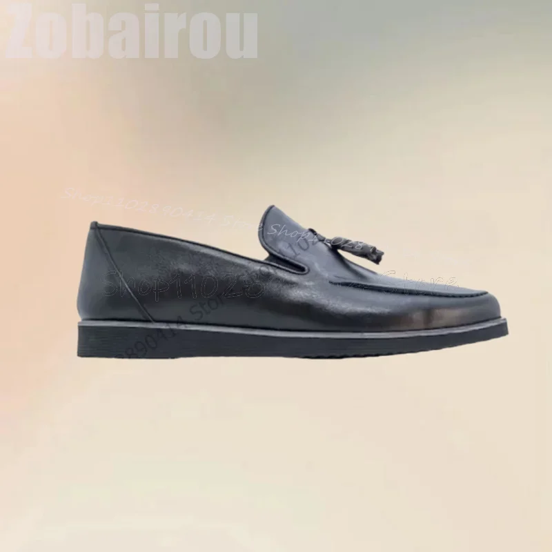 Black Tassels Decor Matte Leather Penny Loafers Fashion Slip On Men Shoes Luxury Handmade Party Office Banquet Men Dress Shoes