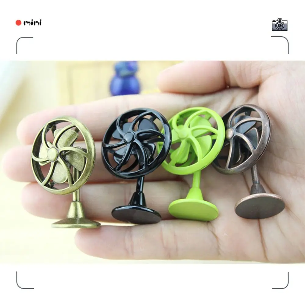 Miniature 1:12 Scale Dollhouse Electric Fan Retro Iron Frame Fan Furniture 4 Fan Blades Living Scene Mini Fan Model Girls Gift
