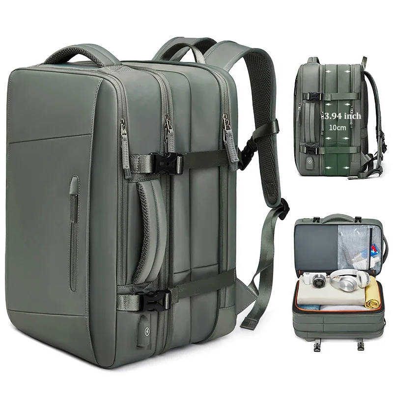 メンズ＆レディース用、拡張可能な39lの旅行用バックパック。ハイキングやビジネス、ノートパソコンの持ち運びにも適した、usb充電機能付きの17インチ防水バックパック。