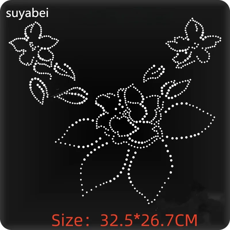

Big flower neckline rhinestone transfers iron on rhinestone transfer designs hot fix rhinestone applique for embellish