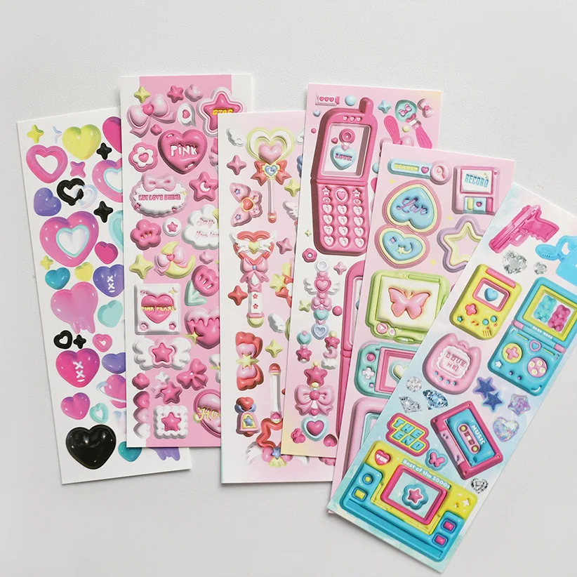 Cute 3D Pink Love Phone Sticker Diy Scrapbooking Happy Planning Diary Idol CardStationery Decoration Sticker Kawaii Art Supplies