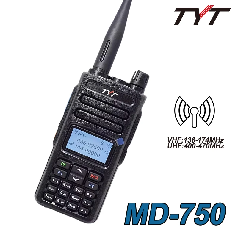 TYT MD-750 Walkie Talkie 5W Dual Band VHF UHF FM Dual Time Slot CTCSS/DCS DTMF Long Range Portable DMR Digital Two Way Ham Radio