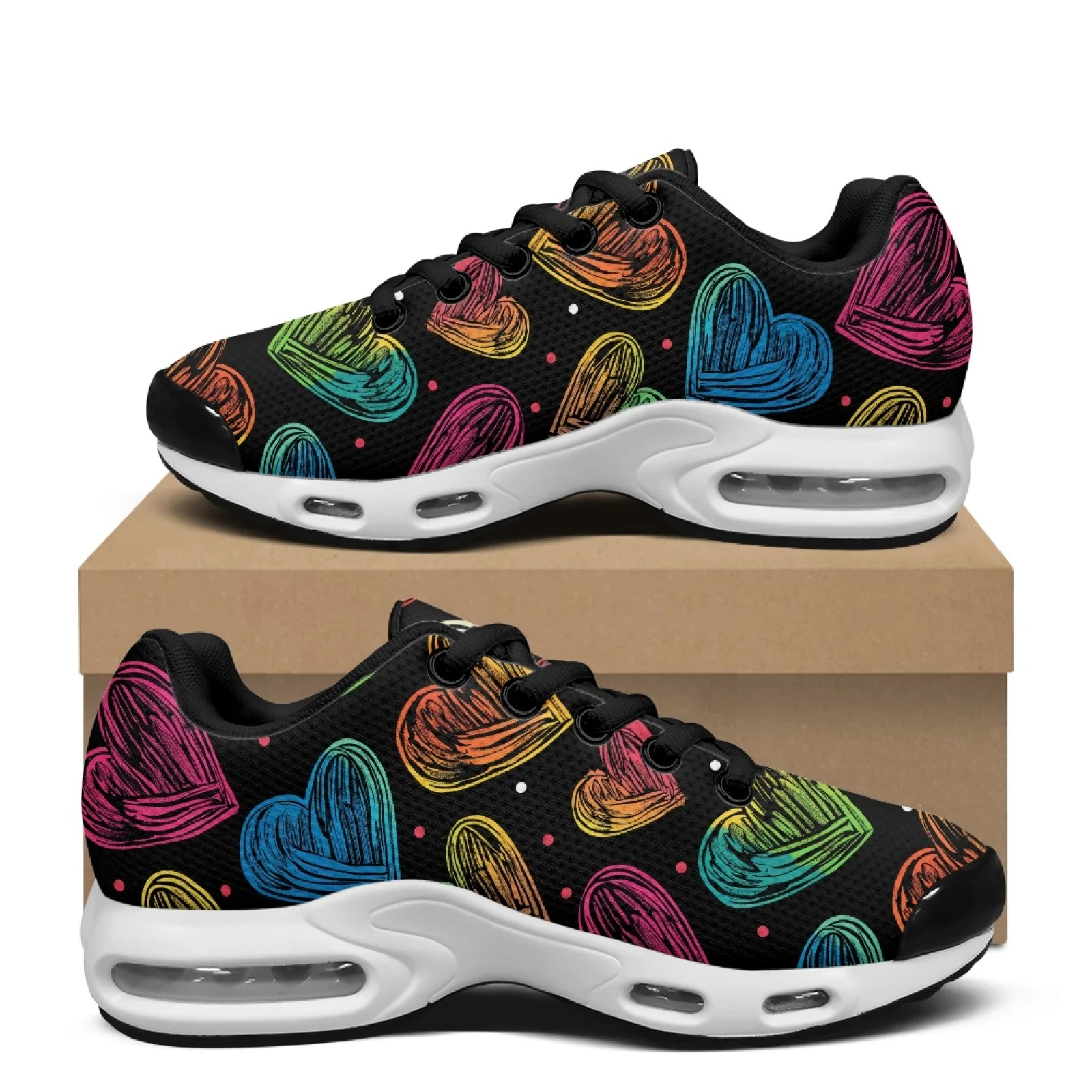 Air Cushion Jogger Shoes Men - PENSTROLL Colorful Hearts Pattern Athletic Shoes