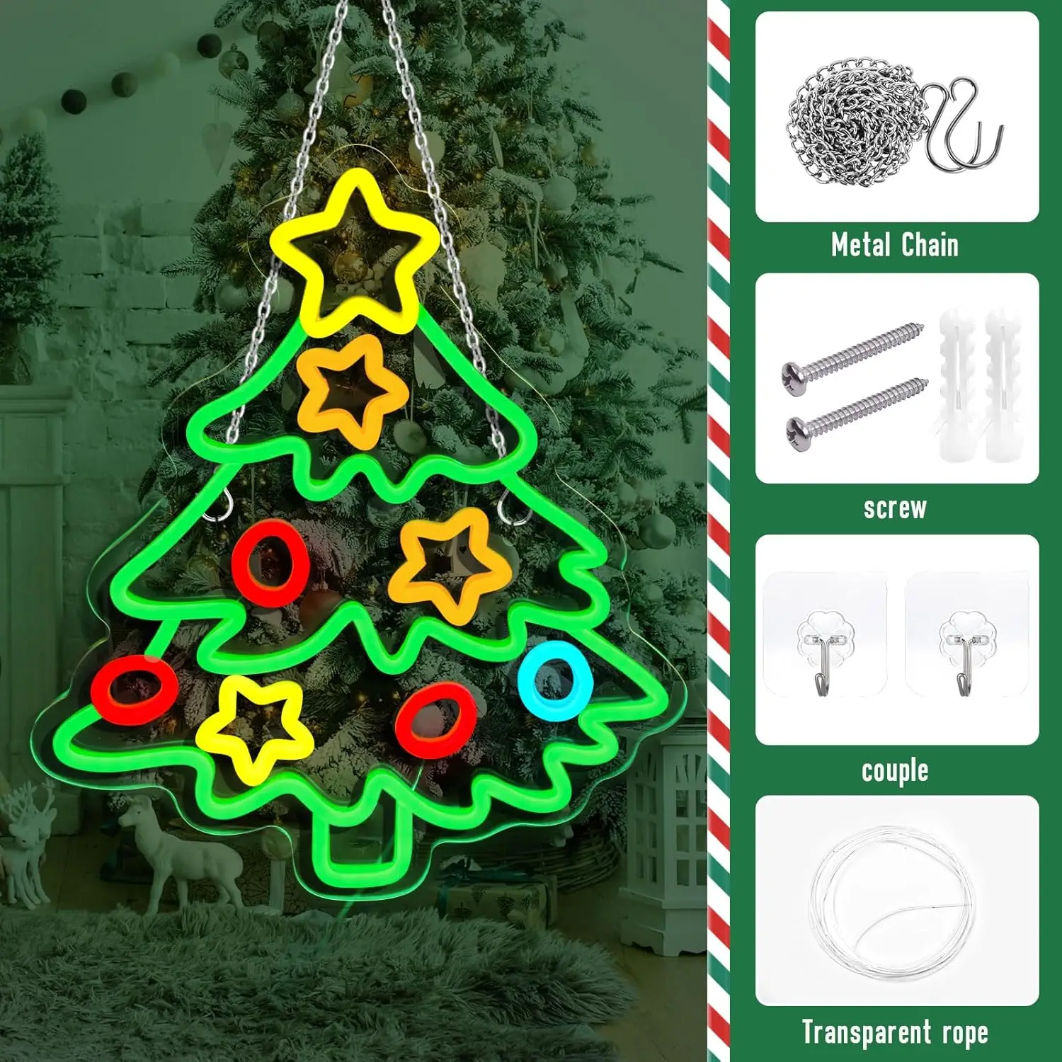 Christmas Tree Neon Signs Dimmable Christmas Led Light Sign Star for Holiday Party Home Bar Festival Wall Decor USB Powered